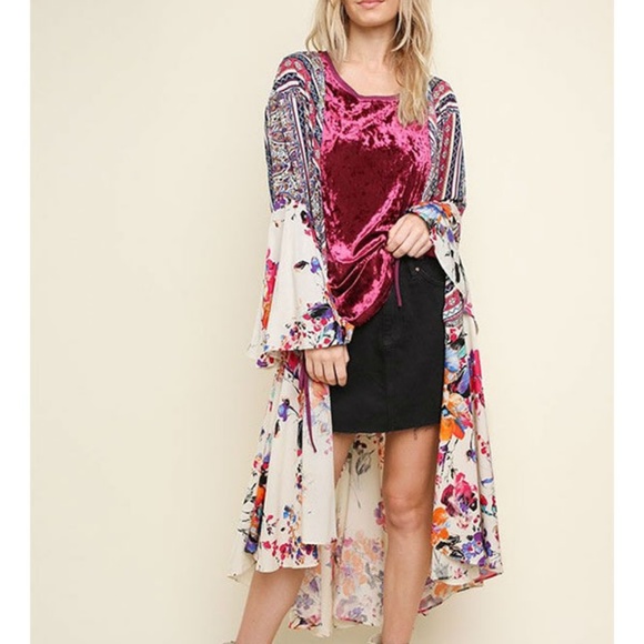 Boho Floral Patchwork Kimono Sz S & M JUNIORS - Picture 3 of 6